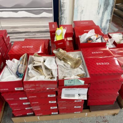 PALLET OF BULK WOMENS GUESS SHOES, ASSORTED SIZES, ASSORTED DESIGNS - QTY OF 68, SOLD AS IS PALLET OF BULK WOMENS GUESS SHOES, ASSORTED SIZES, ASSORTED DESIGNS - QTY OF 68, SOLD AS IS
