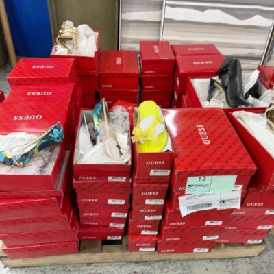 PALLET OF BULK WOMENS GUESS SHOES, ASSORTED SIZES, ASSORTED DESIGNS - QTY OF 76, SOLD AS IS PALLET OF BULK WOMENS GUESS SHOES, ASSORTED SIZES, ASSORTED DESIGNS - QTY OF 76, SOLD AS IS