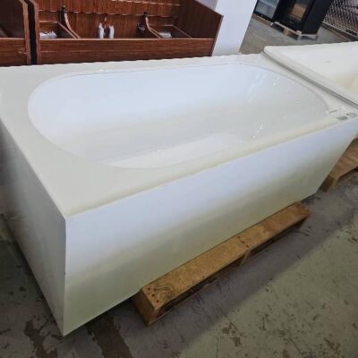 EX DISPLAY DROP IN ACRYLIC BATH (1540X640) WITH WHITE PERSPEX HOB (1700X800), SOLD AS IS