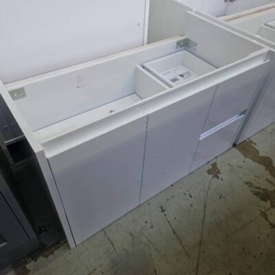 EX DISPLAY 900MM GLOSS WHITE WALL HUNG VANITY BASE,  NO TOP SUPPLIED, SOLD AS IS
