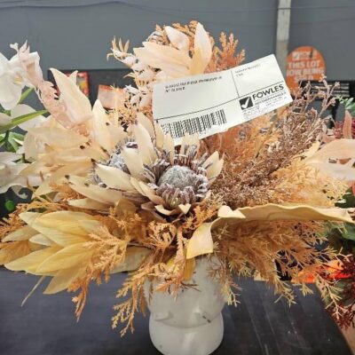 EX STAGING FAUX FLOWER ARRANGEMENT IN POT, SOLD AS IS