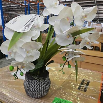 EX STAGING FAUX FLOWER ARRANGEMENT IN POT, SOLD AS IS