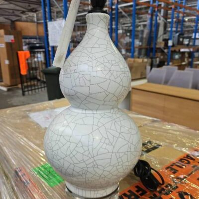EX STAGING WHITE CERAMIC TABLE LAMP BASE WIT CRACKLE DESIGN, SOLD AS IS