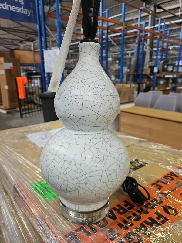 EX STAGING WHITE CERAMIC TABLE LAMP BASE WIT CRACKLE DESIGN, SOLD AS IS EX STAGING WHITE CERAMIC TABLE LAMP BASE WIT CRACKLE DESIGN, SOLD AS IS