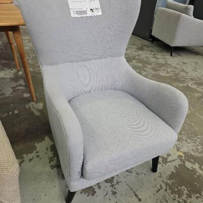 EX STAGING, LIGHT GREY ARMCHAIR SOLD AS IS