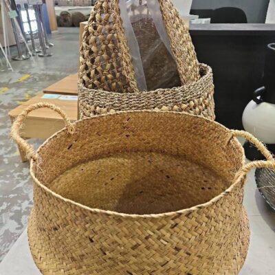 EX STAGING LOT OF 3 ASSORTED WOVEN BASKETS SOLD AS IS