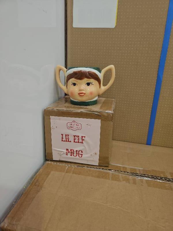 BOX OF 24 CERAMIC ELF MUGS, SOLD AS IS BOX OF 24 CERAMIC ELF MUGS, SOLD AS IS