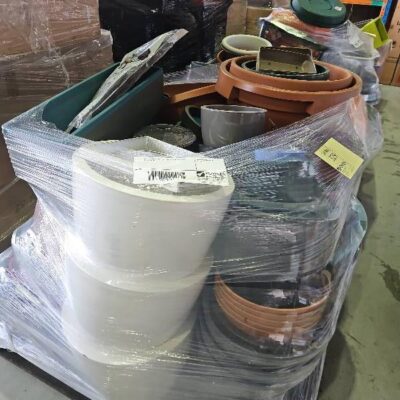 PALLET OF ASSORTED GARDEN PLANT POTS SOLD AS IS