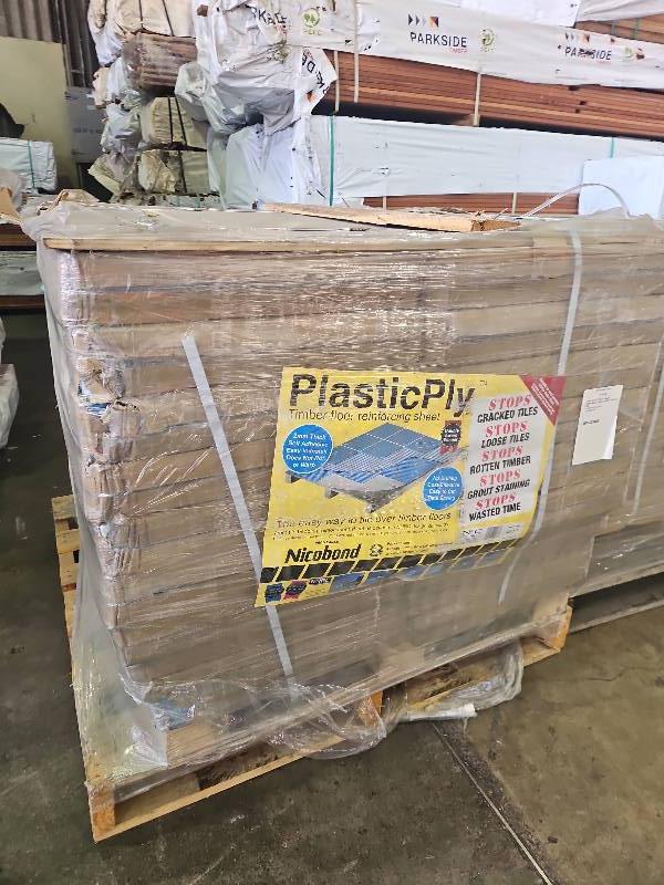 PALLET OF PLASTIC PLY TIMBER FLOOR REINFORCING SHEETS PALLET OF PLASTIC PLY TIMBER FLOOR REINFORCING SHEETS
