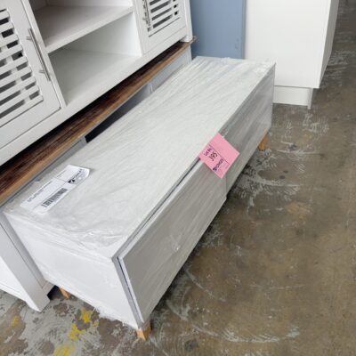 EX HIRE - WHITE LAMINATE ENTERTAINMENT UNIT 1200MM, SOLD AS IS