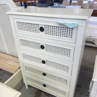 NEW WHITE RATTAN FRENCH PROVINCIAL TALLBOY , AU0741