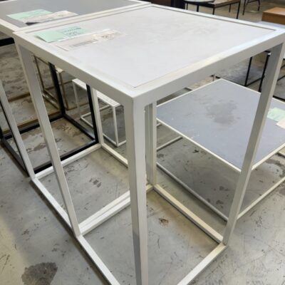 EX HIRE - WHITE SQUARE BAR TABLE WITH LAMINATE TOP, SOLD AS IS