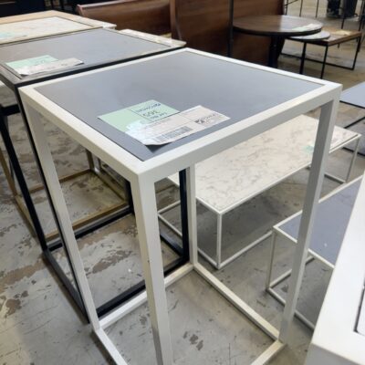 EX HIRE - BLACK & WHITE SQUARE BAR TABLE WITH LAMINATE TOP, SOLD AS IS