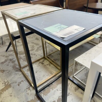 EX HIRE - BLACK SQUARE BAR TABLE WITH BLACK LAMINATE TOP, SOLD AS IS