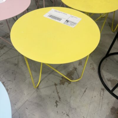 EX HIRE - YELLOW METAL ROUND SIDE TABLE, SOLD AS IS