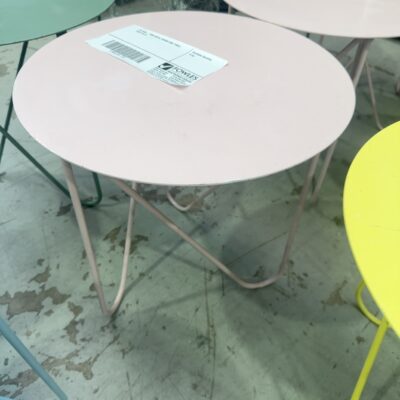 EX HIRE - PINK METAL ROUND SIDE TABLE, SOLD AS IS