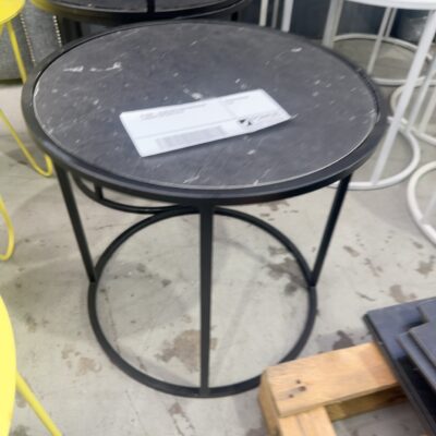EX HIRE - BLACK SIDE TABLE WITH BLACK LAMINATE TOP SOLD AS IS