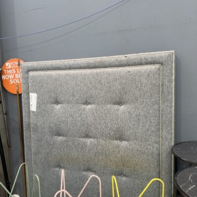 EX STAGING FURNITURE - GREY STUD DETAIL BEDHEAD, SOLD AS IS
