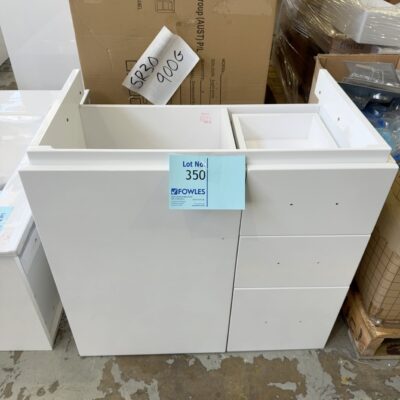 EX DISPLAY 750MM GLOSS WHTE VANITY BASE, NO TOP SUPPLIED, SOLD AS IS