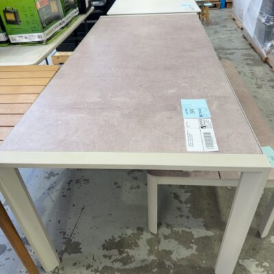 EX DISPLAY 2070X900 OUTDOOR DINING TABLE , GREY MOTTLE TOP WITH DUNE GREY POWDERCOAT FRAME, SOLD AS IS