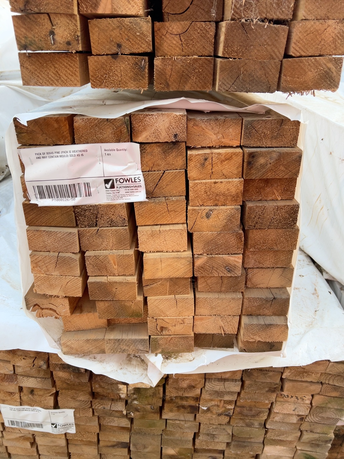 PACK OF 90X45 PINE (PACK IS WEATHERED AND MAY CONTAIN MOULD) SOLD AS IS PACK OF 90X45 PINE (PACK IS WEATHERED AND MAY CONTAIN MOULD) SOLD AS IS