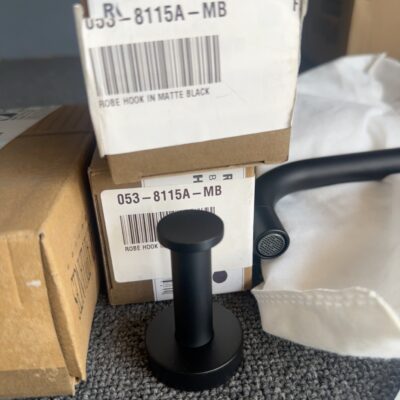 ROBE HOOK MATTE BLACK, 8115A-MB, 12 MONTH WARRANTY