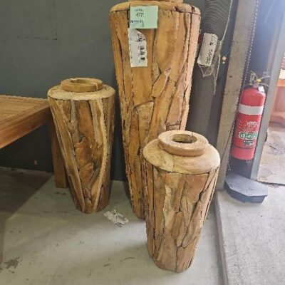 SET OF 3 DECORATIVE TIMBER URNS RRP$1190 SET OF 3 DECORATIVE TIMBER URNS RRP$1190