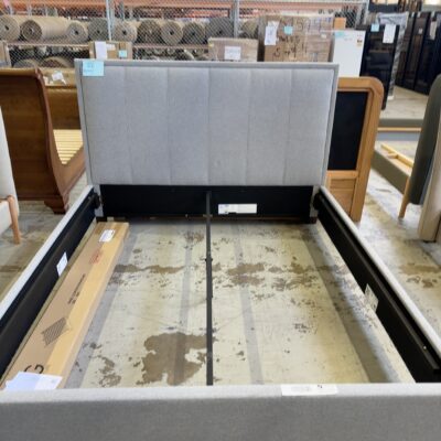 NEW BOXED KING BEDFRAME, ELEVATION FRAMED HEADBOARD, PLUSH PADDED HEADBOARD IN A WARWICK FABRIC, WITH A STANDARD BASE, FROST COLOUR