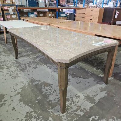 SAMPLE - OSCAR 2200MM DINING TABLE, TIMBER AND GOLDEN FLOWER MARBLE, SOLD AS IS SAMPLE - OSCAR 2200MM DINING TABLE, TIMBER AND GOLDEN FLOWER MARBLE, SOLD AS IS