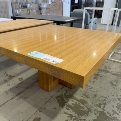 EX HIRE DINING TABLE, 1500MM X 1500MM SQUARE TABLE, STRIPED LAMINATE, CROSS LEG, SOLD AS IS * CHIPS ON EDGES* EX HIRE DINING TABLE, 1500MM X 1500MM SQUARE TABLE, STRIPED LAMINATE, CROSS LEG, SOLD AS IS * CHIPS ON EDGES*