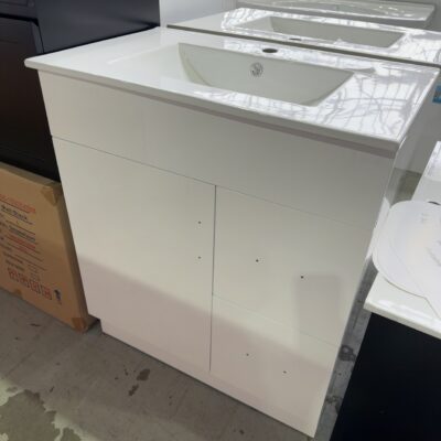 750MM SOLID DOOR WHITE VANITY WITH CERAMIC TOP, SK6027-750W & UV31-750 750MM SOLID DOOR WHITE VANITY WITH CERAMIC TOP, SK6027-750W & UV31-750