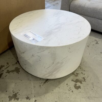 SAMPLE FURNITURE - JEZEBEL ROUND COFFEE TABLE, WHITE MARBLE LOOK, SOLD AS IS