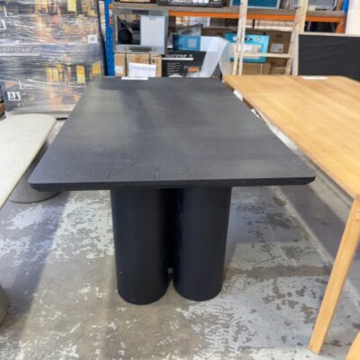 SAMPLE FURNITURE - MORMONT BLACK OAK DINING TABLE 1800MM, SOLD AS IS