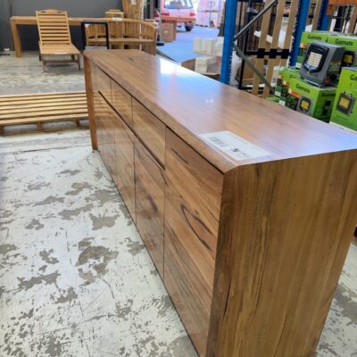 EX DISPLAY BOTANY 2400MM MARRI TIMBER BUFFET, WITH NATURAL EDGE, SOLD AS IS