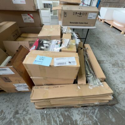 PALLET OF ASSORTED BATHROOM ACCESSORIES SUCH AS TOWEL RAILS, TOILET ROLL HOLDERS AS WELL AS TV MOUNTS - SOLD AS IS