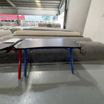 SAMPLE DESK -BLUE GAMING DESK WITH LED LIGHTS, 1200MM WIDE, WITH HEADSET HOLDER, CUP HOLDER, DESK WEIGHT CAPACITY 40KG RRP$249