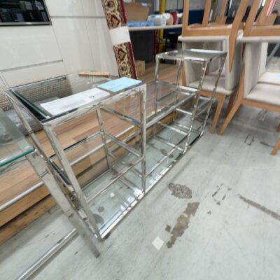 NEW CHROME & GLASS 1400MM DISPLAY CONSOLE TABLE RRP$899, AU1144