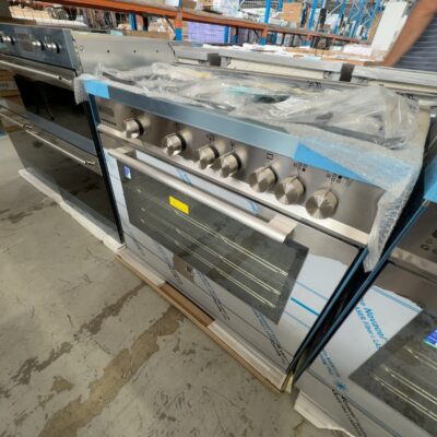 NEW ARTUSI AFG900X S/STEEL 900MM FREESTANDING OVEN, 5 BURNER GAS COOKTOP WITH ELECTRIC OVEN, 8 COOKING FUNCTIONS TRIPLE GLAZED DOOR, RRP$1935, SOLD AS IS NO WARRANTY