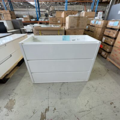 EX DISPLAY 1200MM FLOOR VANITY CABINET ONLY, DRAWERS, SOLD AS IS, NO TOP