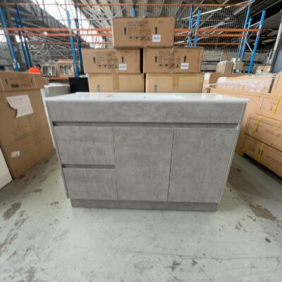 NEW TOBI 1200MM WOODGRAIN VANITY WITH LEFT HAND DRAWERS, WITH WHITE CERAMIC TOP, SY05-1200LA3 & UV31-1200