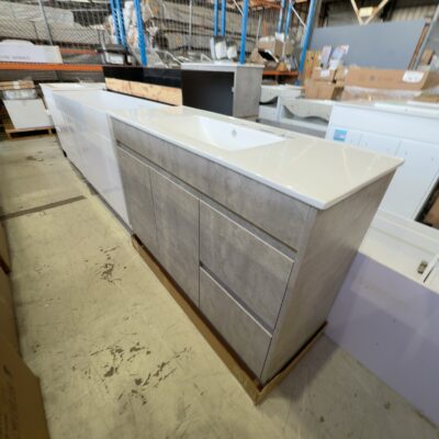 NEW CONCRETE 1200MM FLOOR VANITY WITH RIGHT HAND DRAWERS, WITH WHITE CERAMIC TOP, SY05-1200RA3 & UV31-1200
