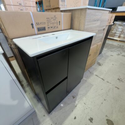 NEW 750MM MATTE BLACK FLOOR VANITY WITH CERAMIC TOP, SK32-750WLBM & UV32