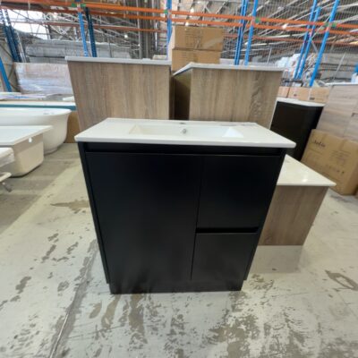 NEW 750MM MATTE BLACK FLOOR VANITY WITH CERAMIC TOP, SK32-750WBM & UV32 750 NEW 750MM MATTE BLACK FLOOR VANITY WITH CERAMIC TOP, SK32-750WBM & UV32 750