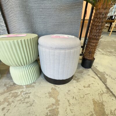 EX STAGING - ROUND GREY OTTOMAN, SOLD ASI S
