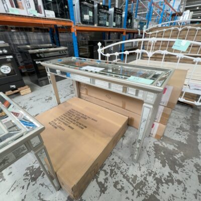NEW GRACE HALL TABLE, WITH MIRRORED PANELS, WITH TOUGHENED GLASS TOP 580MM WIDE, AU0887