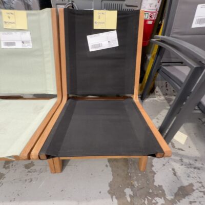 EX DISPLAY - TIMBER FRAMED SLING CHAIR, BLACK SEAT, SOLD AS IS