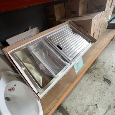 NEW ARC ISKU9S1 DELUXE DOUBLE BOWL UNDERMOUNT SINK, SQUARE S/STEEL WITH KIT