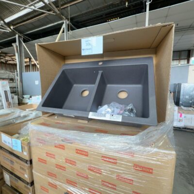 FRANKE PRIMO DOUBLE BOWL SINK, PREMIUM BLACK, NO DRAINER, DIG62D91GRA, SOLD AS IS