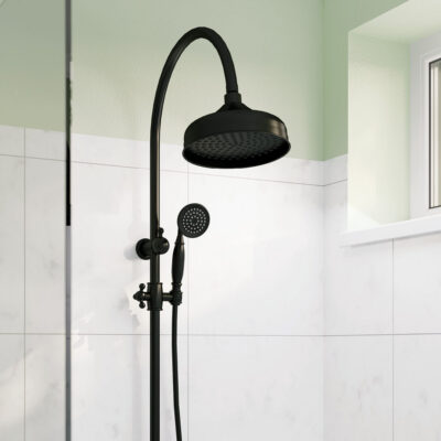 FIENZA LILLIAN MATTE BLACK TWIN SHOWER RAIL, MADE FROM SOLID BRASS RRP$1399, 12 MONTH WARRANTY