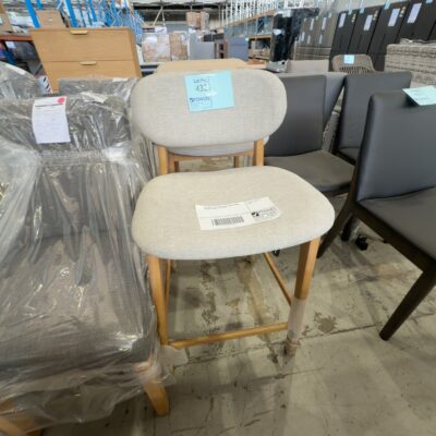 EX DISPLAY ARLO BAR STOOL, OAK NATURAL, PEWTER FABRIC, SOLD AS IS
